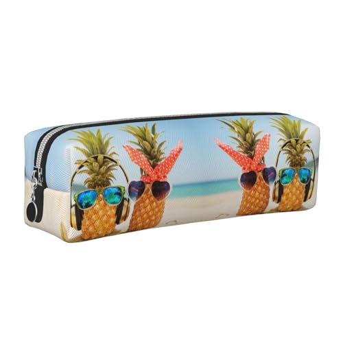 DNBCLEZK Federmäppchen aus Leder mit zwei Ananas-Motiv, niedliches Leder-Federmäppchen, hochwertiger glatter Reißverschluss, langlebiger Metallabzieher, Designer-Schreibwaren-Organizer für Schule von DNBCLEZK