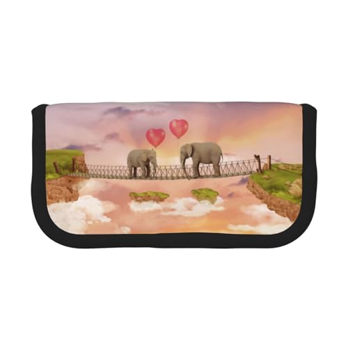 DNBCLEZK Federmäppchen aus Segeltuch, Motiv: Elefant auf einer Brücke, großes Fassungsvermögen, schwarzer Rand, Mehrzweck-Make-up-Tasche, Organizer, doppelter Reißverschluss (19 x 9 x 5 cm) von DNBCLEZK