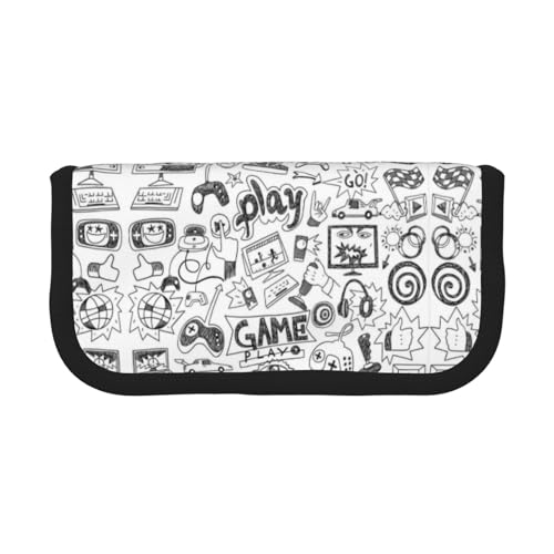 DNBCLEZK Federmäppchen aus Segeltuch für Jungen, großes Fassungsvermögen, schwarzer Rand, Mehrzweck-Make-up-Tasche, Organizer, doppelter Reißverschluss (19 x 9 x 5 cm) von DNBCLEZK