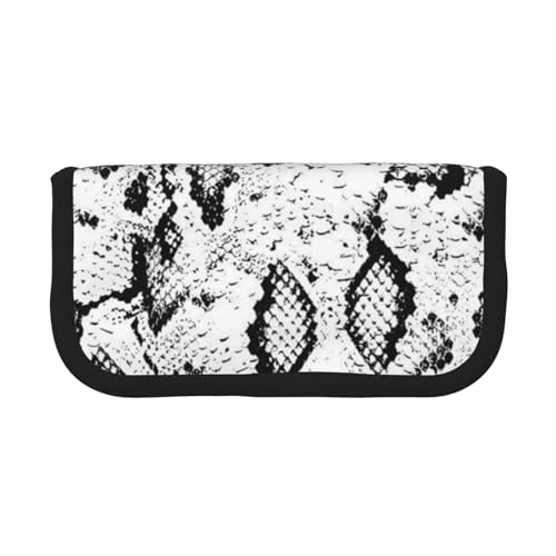 DNBCLEZK Federmäppchen aus Segeltuch mit Schlangenhaut, großes Fassungsvermögen, schwarzer Rand, Mehrzweck-Make-up-Tasche, Organizer, Doppelreißverschluss (19 x 9 x 5 cm) von DNBCLEZK