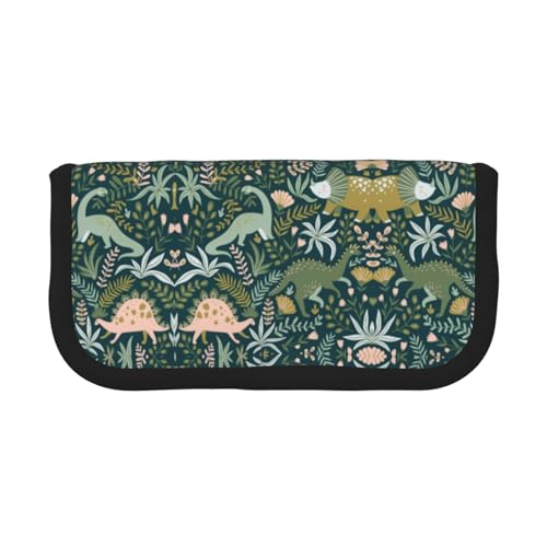 DNBCLEZK Federmäppchen aus Segeltuch mit niedlichem Dinosaurier-Motiv, großes Fassungsvermögen, schwarzer Rand, Mehrzweck-Make-up-Tasche, Organizer, doppelter Reißverschluss (19 x 9 x 5 cm) von DNBCLEZK