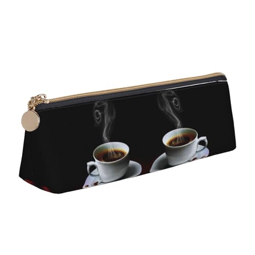 DNBCLEZK Federmäppchen für Mädchen und Jungen, Motiv: Heißer Kaffee mit Kaffeebohnen, bedrucktes Leder, niedlich, personalisierbar, weiß, Einheitsgröße, Taschen-Organizer von DNBCLEZK