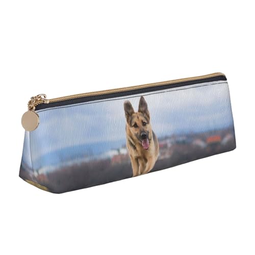 DNBCLEZK Federmäppchen für Mädchen und Jungen, Motiv: laufender Deutscher Schäferhund, bedrucktes Leder, niedlich, personalisierbar, weiß, Einheitsgröße, Taschen-Organizer von DNBCLEZK