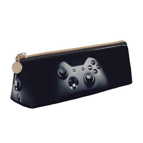 DNBCLEZK Federmäppchen mit Gaming-Controller-Muster, niedliches dreieckiges Leder-Federmäppchen, hochwertiger glatter Reißverschluss, langlebiger Metallabzieher, Designer-Schreibwaren-Organizer für von DNBCLEZK