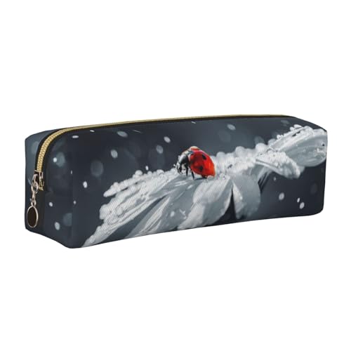 DNBCLEZK Federmäppchen mit Marienkäfer auf Blume, niedliches Leder-Federmäppchen, hochwertiger glatter Reißverschluss, langlebiger Metallabzieher, Designer-Schreibwaren-Organizer für Schule, Büro von DNBCLEZK