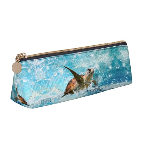 DNBCLEZK Federmäppchen mit Meeresschildkröte, niedliches dreieckiges Leder-Federmäppchen, hochwertiger glatter Reißverschluss, langlebiger Metallabzieher, Designer-Schreibwaren-Organizer für Schule von DNBCLEZK