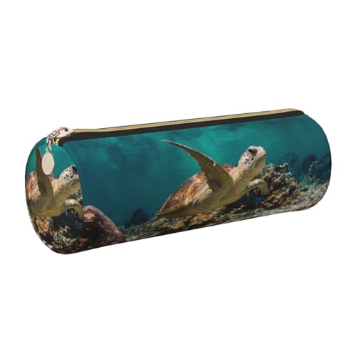 DNBCLEZK Federmäppchen mit Meeresschildkröte, niedliches rundes Leder-Federmäppchen, hochwertiger glatter Reißverschluss, langlebiger Metallabzieher, Designer-Schreibwaren-Organizer für Schule, Büro von DNBCLEZK