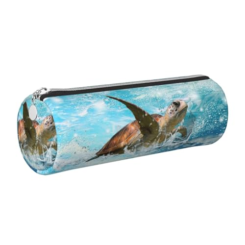 DNBCLEZK Federmäppchen mit Meeresschildkröte, niedliches rundes Leder-Federmäppchen, hochwertiger glatter Reißverschluss, langlebiger Metallabzieher, Designer-Schreibwaren-Organizer für Schule, Büro von DNBCLEZK