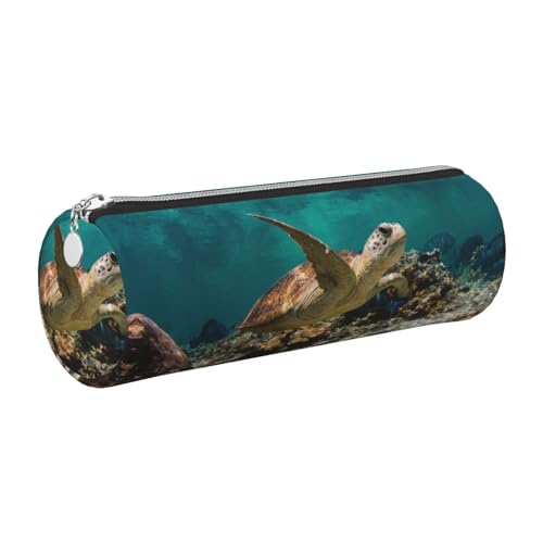 DNBCLEZK Federmäppchen mit Meeresschildkröte, niedliches rundes Leder-Federmäppchen, hochwertiger glatter Reißverschluss, langlebiger Metallabzieher, Designer-Schreibwaren-Organizer für Schule, Büro von DNBCLEZK