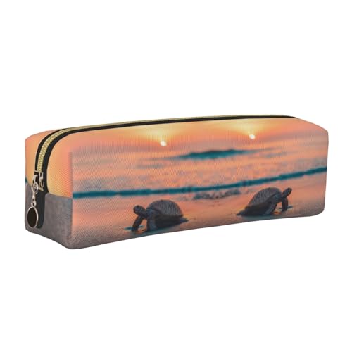 DNBCLEZK Federmäppchen mit Meeresschildkröten-Sonnenuntergang, niedliches Leder-Federmäppchen, hochwertiger glatter Reißverschluss, langlebiger Metallabzieher, Designer-Schreibwaren-Organizer für von DNBCLEZK