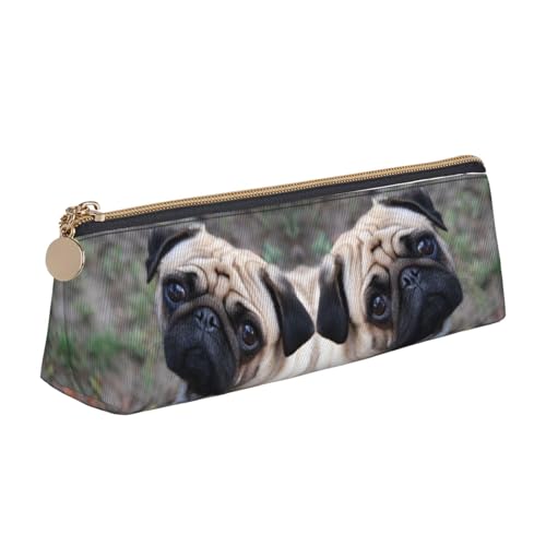 DNBCLEZK Federmäppchen mit Mops-Motiv für Mädchen und Jungen, bedrucktes Leder, niedlich, personalisierbar, weiß, Einheitsgröße, Taschen-Organizer von DNBCLEZK