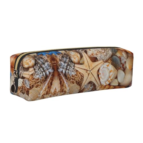 DNBCLEZK Federmäppchen mit Muschellandschaft am Strand, niedliches Leder-Federmäppchen, hochwertiger glatter Reißverschluss, langlebiger Metallabzieher, Designer-Schreibwaren-Organizer für Schule von DNBCLEZK
