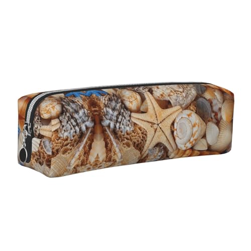 DNBCLEZK Federmäppchen mit Muschellandschaft am Strand, niedliches Leder-Federmäppchen, hochwertiger glatter Reißverschluss, langlebiger Metallabzieher, Designer-Schreibwaren-Organizer für Schule von DNBCLEZK