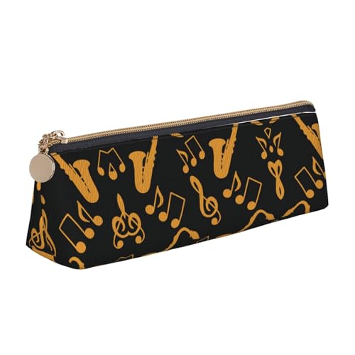 DNBCLEZK Federmäppchen mit Musiknoten und Drillingen, niedliches dreieckiges Leder-Federmäppchen, hochwertiger glatter Reißverschluss, langlebiger Metallabzieher, Designer-Schreibwaren-Organizer für von DNBCLEZK