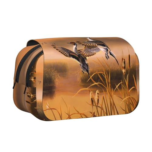 DNBCLEZK Federmäppchen mit Ölgemälde-Ente, doppellagig, Flip-Top-Federmäppchen, großes Fassungsvermögen, Organizer für 50 Stifte, strapazierfähiges Polyester, Schreibwaren-Halter für Schule von DNBCLEZK