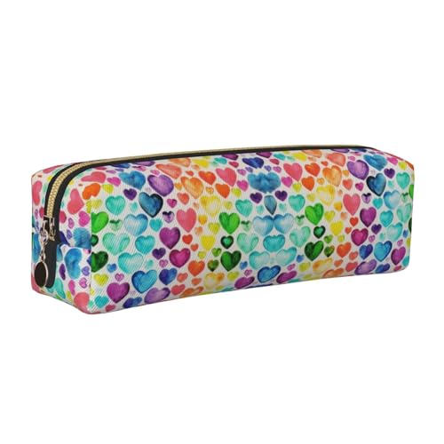 DNBCLEZK Federmäppchen mit Regenbogen-Herzen, niedlicher Leder-Federmäppchen, hochwertiger glatter Reißverschluss, langlebiger Metallabzieher, Designer-Schreibwaren-Organizer für Schule, Büro, gold von DNBCLEZK