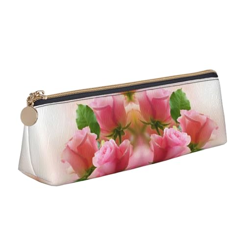 DNBCLEZK Federmäppchen mit Rosenmotiv für Mädchen und Jungen, bedrucktes Leder, niedlich, personalisierbar, weiß, Einheitsgröße, Taschen-Organizer von DNBCLEZK