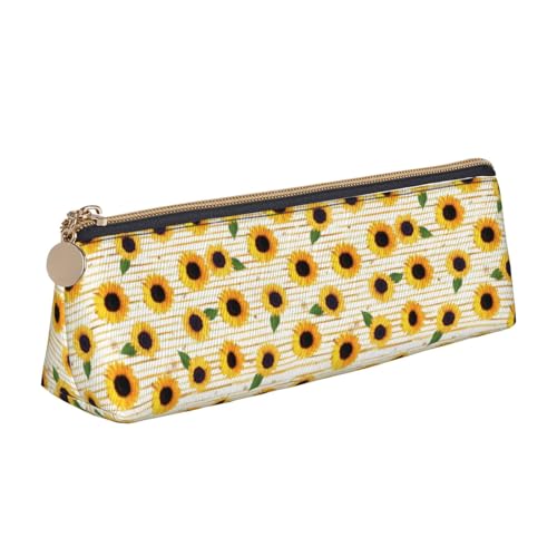 DNBCLEZK Federmäppchen mit Sonnenblumenmuster, für Mädchen und Jungen, bedrucktes Leder, niedlich, personalisierbar, weiß, Einheitsgröße, Taschen-Organizer von DNBCLEZK