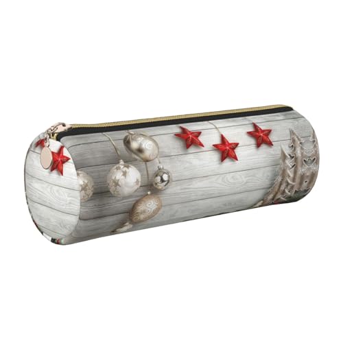 DNBCLEZK Federmäppchen mit Weihnachtsbaum und Glocken, niedliches rundes Leder-Federmäppchen, hochwertiger glatter Reißverschluss, langlebiger Metallabzieher, Designer-Schreibwaren-Organizer für von DNBCLEZK