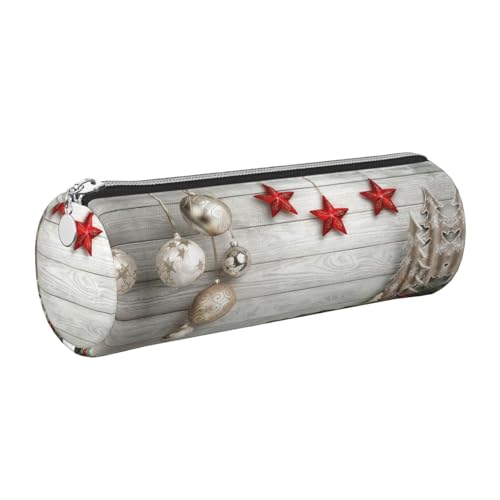 DNBCLEZK Federmäppchen mit Weihnachtsbaum und Glocken, niedliches rundes Leder-Federmäppchen, hochwertiger glatter Reißverschluss, langlebiger Metallabzieher, Designer-Schreibwaren-Organizer für von DNBCLEZK