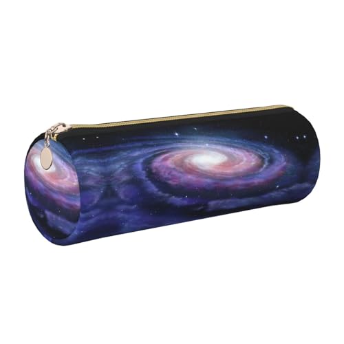 DNBCLEZK Federmäppchen mit Weltraumfoto, niedlich, rund, aus Leder, glatter Reißverschluss, langlebiger Metallabzieher, Designer-Schreibwaren-Organizer für Schule, Büro, gold, Einheitsgröße von DNBCLEZK