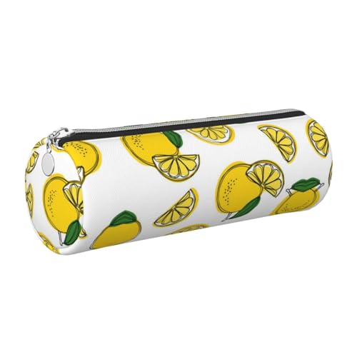 DNBCLEZK Federmäppchen mit Zitronenfrucht-Muster, niedliches rundes Leder-Federmäppchen, hochwertiger glatter Reißverschluss, langlebiger Metallabzieher, Designer-Schreibwaren-Organizer für Schule von DNBCLEZK