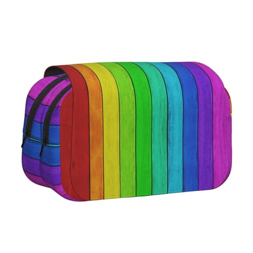 DNBCLEZK Federmäppchen mit doppelschichtigem Flip-Top-Federmäppchen aus Holz in Regenbogenfarben, großes Fassungsvermögen, Organizer für 50 Stifte, strapazierfähiges Polyester, Schreibwaren-Halter für DNBCLEZK Federmäppchen mit doppelschichtigem Flip-Top-Federmäppchen aus Holz in Regenbogenfarben, großes Fassungsvermögen, Organizer für 50 Stifte, strapazierfähiges Polyester, Schreibwaren-Halter für von DNBCLEZK