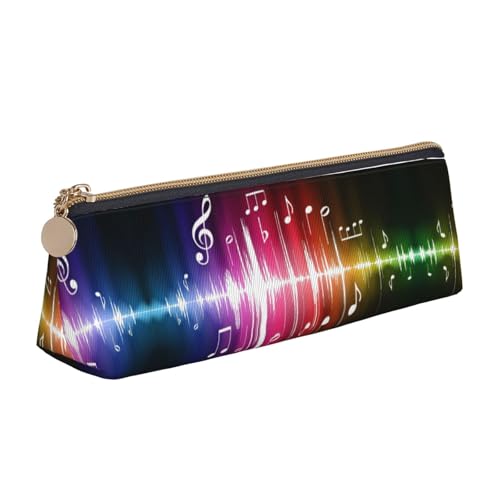 DNBCLEZK Federmäppchen mit springenden Musiknoten, niedliches dreieckiges Leder-Federmäppchen, hochwertiger glatter Reißverschluss, langlebiger Metallabzieher, Designer-Schreibwaren-Organizer für von DNBCLEZK