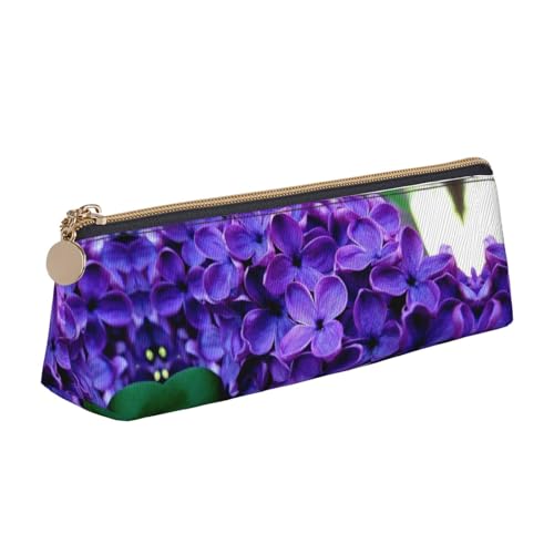 DNBCLEZK Federmäppchen mit violetten Blumen für Mädchen und Jungen, bedrucktes Leder, niedlich, personalisierbar, weiß, Einheitsgröße, Taschen-Organizer von DNBCLEZK