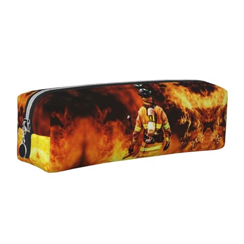 DNBCLEZK Feuerwehrmann Feuerwehrmann Flamme niedliches Leder-Federmäppchen, hochwertiger glatter Reißverschluss, langlebiger Metallabzieher, Volldruck, Designer-Schreibwaren-Organizer für Schule, Büro von DNBCLEZK