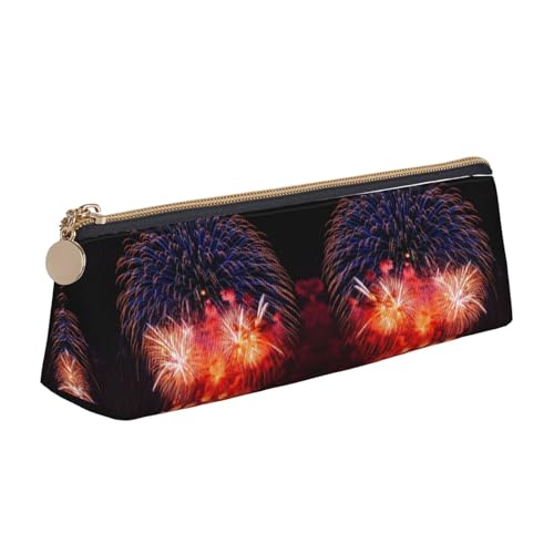 DNBCLEZK Feuerwerk niedliches dreieckiges Federmäppchen aus Leder, hochwertiger glatter Reißverschluss, langlebiger Metallabzieher, vollständiger Druck, Designer-Schreibwaren-Organizer für Schule von DNBCLEZK