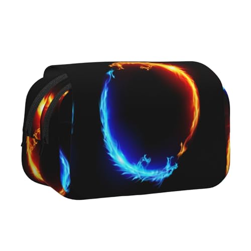 DNBCLEZK Fire and Ice Dragons Doppelschichtiges Flip-Top-Federmäppchen, großes Fassungsvermögen, Organizer für 50 Stifte, strapazierfähiges Polyester, Schreibwaren-Halter für Schule, Kunstreisen von DNBCLEZK