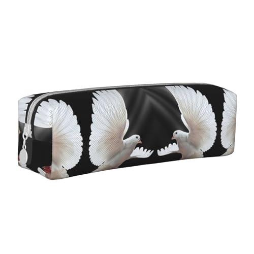 DNBCLEZK Flying Dove Federmäppchen aus Leder, niedlich, personalisierbar, für Mädchen und Jungen, bedrucktes Schreibwaren-Aufbewahrungs-Federmäppchen, weiß, Einheitsgröße, Taschen-Organizer von DNBCLEZK
