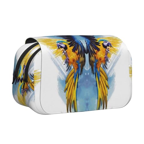 DNBCLEZK Flying Parrot Doppelschichtiges Flip-Top-Federmäppchen, großes Fassungsvermögen, Organizer für 50 Stifte, strapazierfähiges Polyester, Schreibwaren-Halter für Schule, Kunstreisen von DNBCLEZK