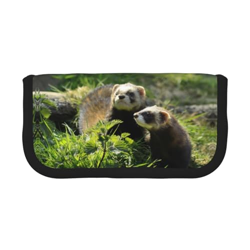 DNBCLEZK Foraging Frettchen großes Federmäppchen aus Segeltuch mit schwarzem Rand, Mehrzweck-Make-up-Tasche, Organizer, Doppelreißverschluss (19 x 9 x 5 cm) von DNBCLEZK