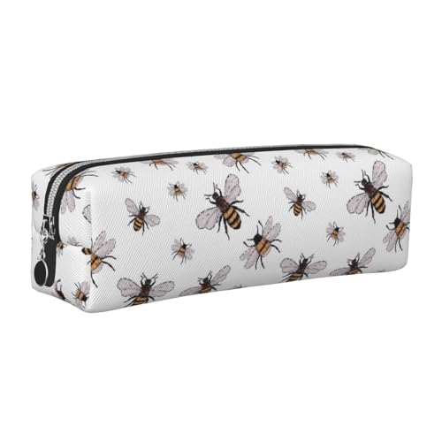DNBCLEZK Funny Bees Federmäppchen, niedliches Leder-Federmäppchen, hochwertiger glatter Reißverschluss, langlebiger Metallabzieher, vollständiger Druck, Designer-Schreibwaren-Organizer für Schule von DNBCLEZK