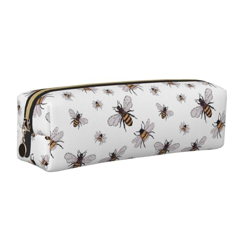 DNBCLEZK Funny Bees Federmäppchen, niedliches Leder-Federmäppchen, hochwertiger glatter Reißverschluss, langlebiger Metallabzieher, vollständiger Druck, Designer-Schreibwaren-Organizer für Schule von DNBCLEZK