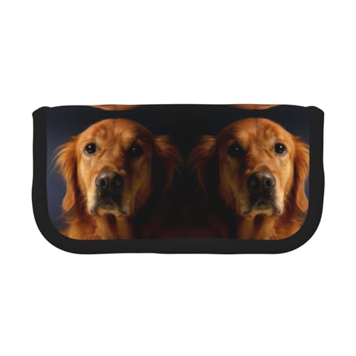DNBCLEZK Golden Retriever großes Federmäppchen aus Segeltuch mit schwarzem Rand, Mehrzweck-Make-up-Tasche, Organizer, Doppelreißverschluss (19 x 9 x 5 cm) von DNBCLEZK