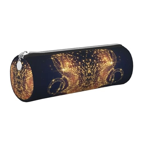 DNBCLEZK Goldene Musiknoten mit glänzendem Stern, niedliches, rundes Leder-Federmäppchen, hochwertiger glatter Reißverschluss, langlebiger Metallabzieher, Designer-Schreibwaren-Organizer für Schule von DNBCLEZK