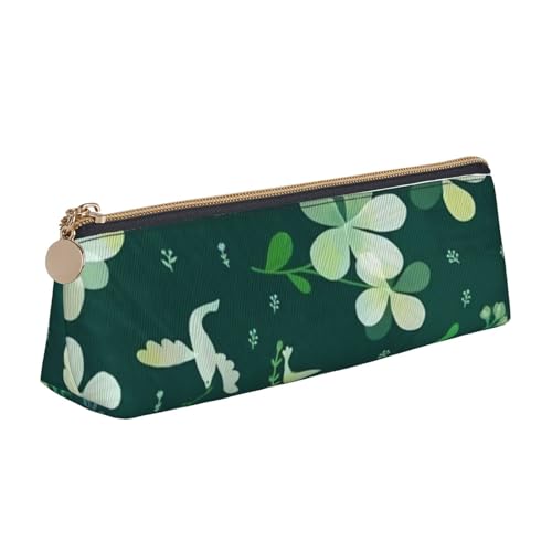 DNBCLEZK Grass and Dove niedliches dreieckiges Federmäppchen aus Leder, hochwertiger glatter Reißverschluss, langlebiger Metallabzieher, Designer-Schreibwaren-Organizer für Schule, Büro, weiß von DNBCLEZK