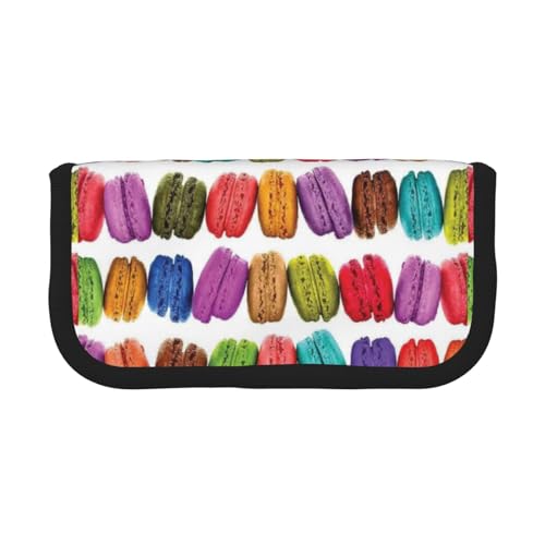 DNBCLEZK Großes Federmäppchen aus Segeltuch mit Macaron-Keksgeschmack, schwarzer Rand, Mehrzweck-Make-up-Tasche, Organizer, doppelter Reißverschluss (19 x 9 x 5 cm) von DNBCLEZK