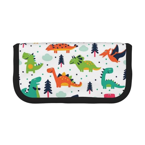DNBCLEZK Großes Federmäppchen aus Segeltuch mit buntem Dinosaurier-Motiv, schwarzer Rand, Mehrzweck-Make-up-Tasche, Organizer, doppelter Reißverschluss (19 x 9 x 5 cm) von DNBCLEZK