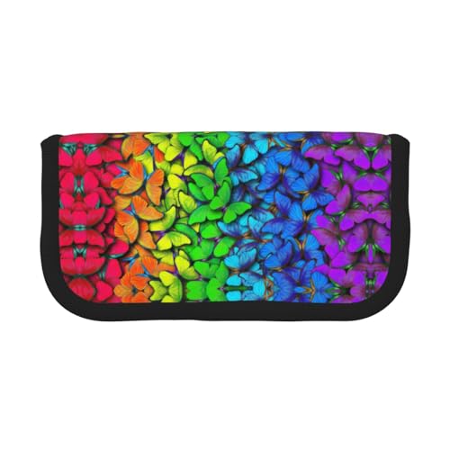 DNBCLEZK Großes Federmäppchen aus Segeltuch mit buntem Schmetterling, schwarzer Rand, Mehrzweck-Make-up-Tasche, Organizer, doppelter Reißverschluss (19 x 9 x 5 cm) von DNBCLEZK