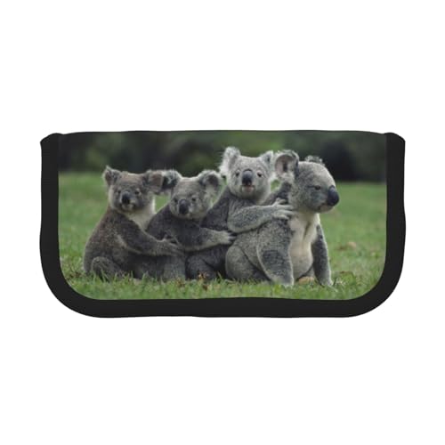DNBCLEZK Großes Federmäppchen aus Segeltuch mit süßem Koalabär, schwarzer Rand, Mehrzweck-Make-up-Tasche, Organizer, doppelter Reißverschluss (19 x 9 x 5 cm) von DNBCLEZK