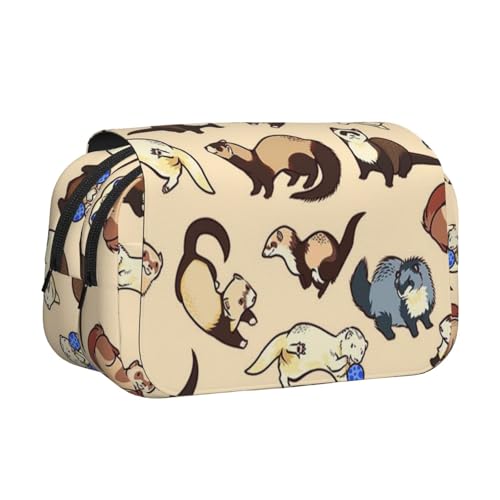 DNBCLEZK Hairy Frettchen Doppelschichtiges Flip-Top-Federmäppchen, großes Fassungsvermögen, Organizer für 50 Stifte, strapazierfähiges Polyester, Schreibwaren-Halter für Schule, Kunstreisen von DNBCLEZK