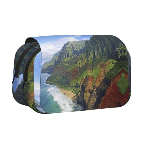 DNBCLEZK Hawaii Seashore Doppelschichtiges Flip-Top-Federmäppchen, großes Fassungsvermögen, Organizer für 50 Stifte, strapazierfähiges Polyester, Schreibwarenhalter für Schule, Kunstreisen von DNBCLEZK