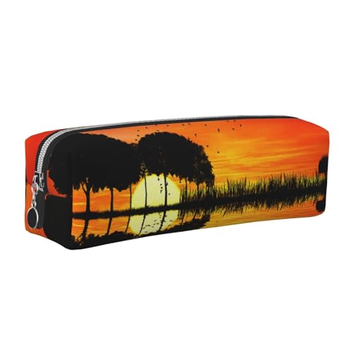 DNBCLEZK Lake Guitar Reflection niedliches Leder-Federmäppchen, hochwertiger glatter Reißverschluss, langlebiger Metallabzieher, Designer-Schreibwaren-Organizer für Schule, Büro, silber, Einheitsgröße von DNBCLEZK