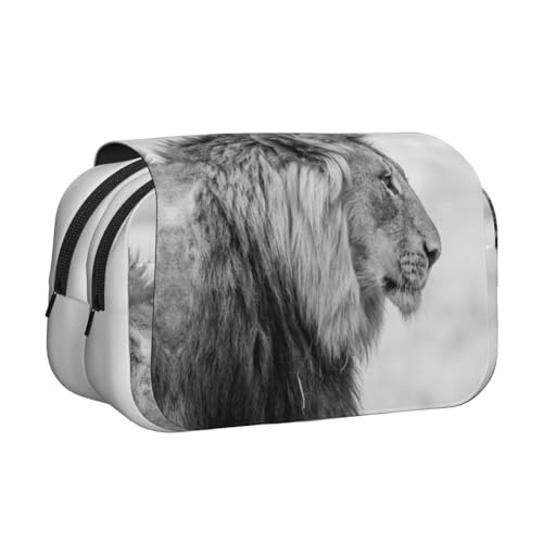 DNBCLEZK Lion Doppelschichtiges Federmäppchen, großes Fassungsvermögen, Organizer für 50 Stifte, strapazierfähiges Polyester, Schreibwaren-Halter für Schule, Kunstreisen (Allover-Druck) von DNBCLEZK