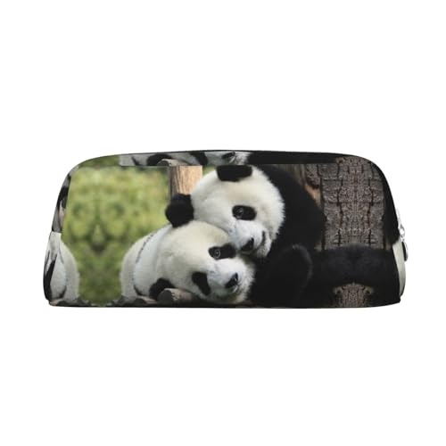 DNBCLEZK Lovely Pandas Federmäppchen aus Leder, niedliches Federmäppchen für Mädchen und Jungen, personalisierbares Federmäppchen, Schreibwaren-Aufbewahrungstaschen, silber, Einheitsgröße, von DNBCLEZK