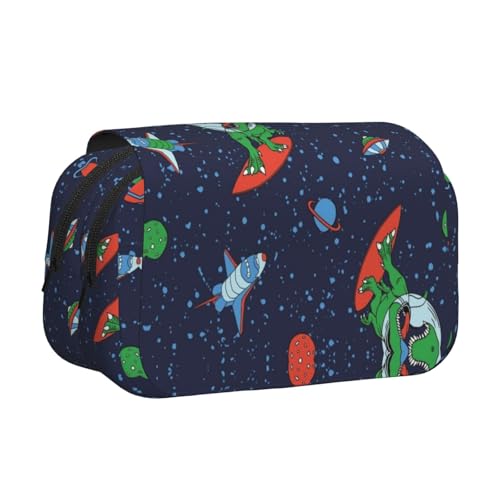 DNBCLEZK Lustiges Astronauten-Federmäppchen, Dinosaurier-Rakete, doppellagig, Flip-Top-Federmäppchen, großes Fassungsvermögen, 50 Stifte, Organizer, strapazierfähiges Polyester, Schreibwaren-Halter von DNBCLEZK